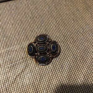 Vintage Sarah Cov Coventry Signed Gold & Blue Multicolors Mosaic Brooch Pin